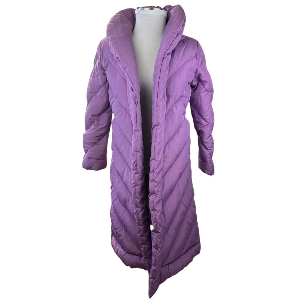 Vintage Saks Fifth Avenue Purple Long Puffer Coat Down Feather Women’s Large - Picture 3 of 16